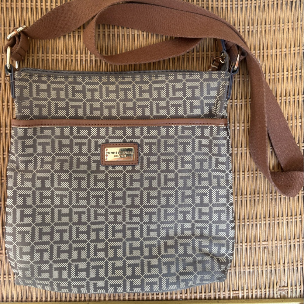 Tommy Hilfiger Brown and Gray Patterned Shoulder Bag